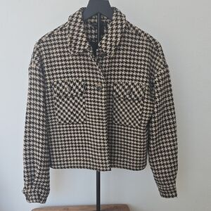 Christian Siriano Black and Cream Houndstooth Crop Jacket